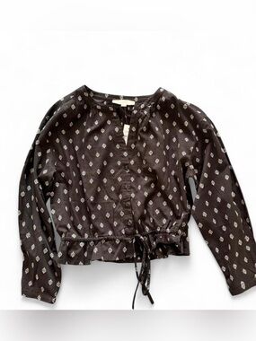LOFT Black Blouse with White Dotted Print
